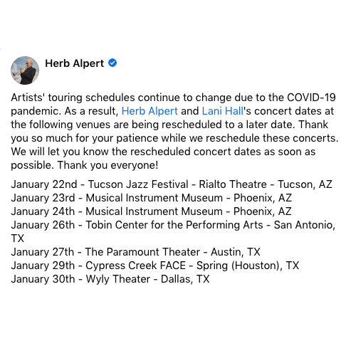 January Concert Dates Postponed!